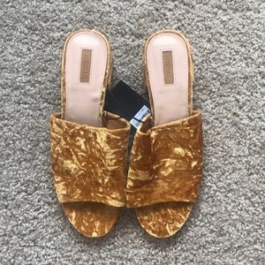 Forever 21 Mustard Yellow Velvet Mules